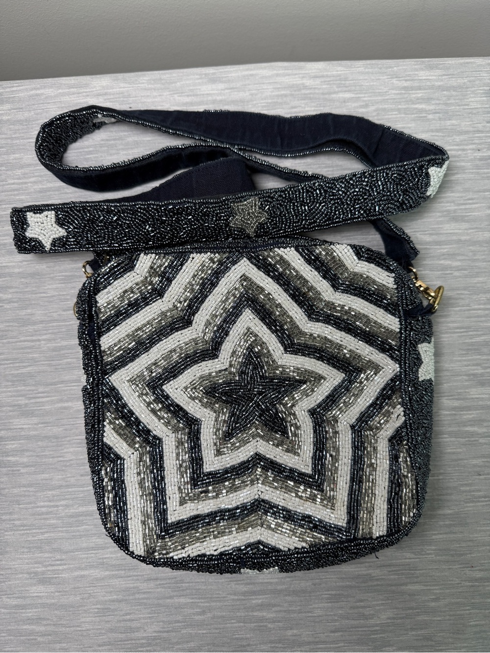 Beaded Patriotic Star Crossbody Bag Y2K 90s Vintage Blue White Silver July 4